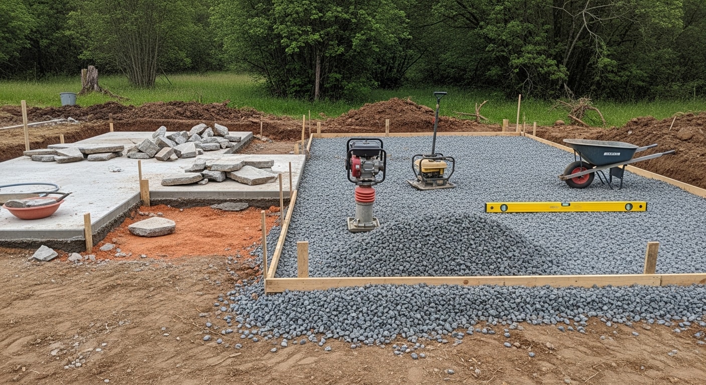 A freshly poured and broom-finished concrete patio behind a residential home in Troutdale, Oregon, with clean edges and a slight drainage slope away from the house. The old cracked slab has been fully removed and replaced with a smooth, reinforced concrete surface.